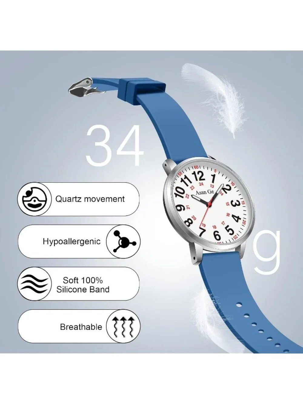 Women's Navy Silicone Strap Minimalist Waterproof Analog Fashion Wrist Watch_3